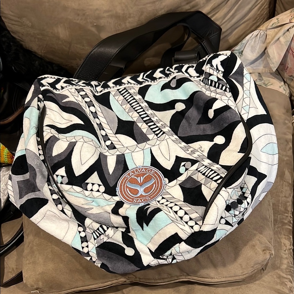 Salvage Sacs NWT Pucci Black, White and Light Blue Geometric Shoulder Bag. RARE!